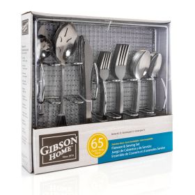 Gibson Home South Bay 65 Piece Stainless Steel Flatware Service Set with Wire Caddy - Complete Dining and Serving Utensil Set