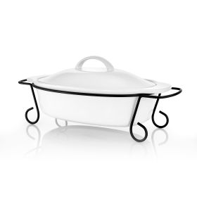 Gibson Elite Gracious Dining 2 Piece Oval Stoneware Bakeware with Lid and Metal Rack - Beautiful Display for Delicious Creations