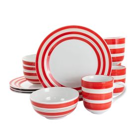 Gibson Home Sunset Stripes 12 Piece Round Fine Ceramic Dinnerware Set in Red - Colorful and Stylish Dishware for Breakfast, Lunch, and Dinner