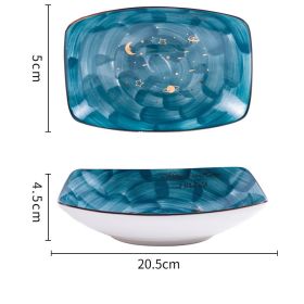 Color: 8inch rectangular plate - Nordic Hand-Painted Ceramic Starry Sky Dinner Bowl