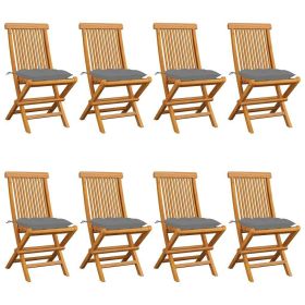 vidaXL Patio Chairs with Gray Cushions 8 pcs Solid Teak Wood - Comfortable Seating for Your Outdoor Space