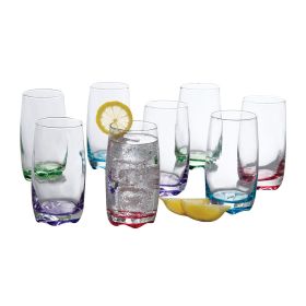 Karissa 8-Piece Glass Tumbler Set - Colorful Bottoms - Perfect for Water, Cocktails, Juices - Set of 8 Glasses