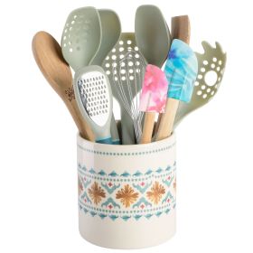 Spice by Tia Mowry Savory Saffron 12 Piece Kitchen Tool Set | Wood, Nylon, and Ceramic Crock