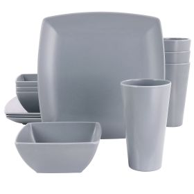 Gibson Home Grayson Melamine Square Dinnerware Set - 12 Piece Gray Dinner Set for Indoor and Outdoor Use
