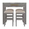 Rustic 5pc Dining Set Counter Height Dining Table w Storage drawer Faux Marble Top 4x Stools Light Gray Dining Room Furniture