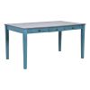 TOPMAX Mid-Century 6-Piece Wood Dining Table Set, Kitchen Table Set with Drawer, Upholstered Chairs and Bench, Antique Blue