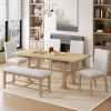 TOPMAX Farmhouse 76inch 6-Piece Extendable Dining Table Set Trestle Kitchen Table Set with 18inch Removable Leaf and Upholstered Dining Chair and Benc