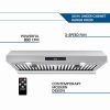 30 inch Under Cabinet Range Hood 3-Speed Touch Panel 800CFM Vent Remote Control - sliver