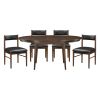 5pc Classic Luxury Dining Set Table with Self-Storing Extension Leaf and 4 Black Leather Upholstered Chairs Cherry Finish Dining Kitchen Wooden Furnit