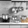 12 Piece Pots and Pans Set with Tempered Glass Lids and Handles - Silver