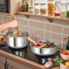 12 Piece Pots and Pans Set with Tempered Glass Lids and Handles - Silver